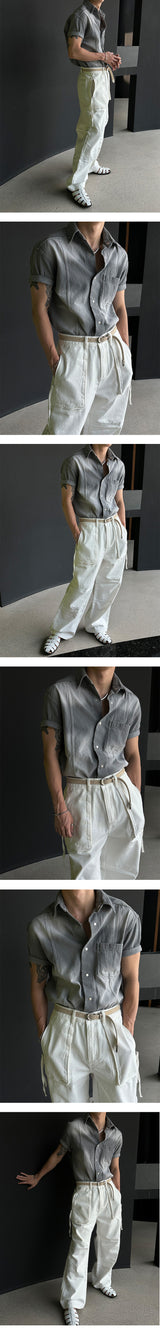 [MUSCLE FIT] Slit snap button denim shirts (3color)
