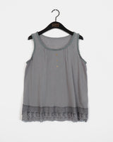 [MADE] Toyu Pintuck Frill Button Lace Sleeveless Top