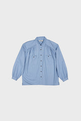 SHIRRING BLEACHED DENIM SHIRT
