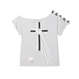 クロスオフショルダー Tシャツ- ホワイト