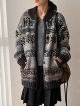 Deep green wool Nordic knit cardigan