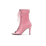 Eyelet Patent Lace-up Open Toe Heel(Pink)