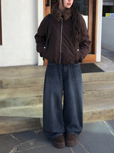 Hino Fluffy Fur Collar Pocket Jumper