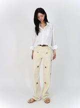 PUPPY EMBROIDERED CREAM DYED STRAIGHT DENIM code 26226