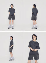 BASIC LOGO PIGMENT WASHING CARGO SHORT PANTS CHARCOAL