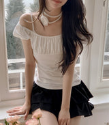#Hano Layered Rib Short Sleeve T-shirt + Rose Tie Set (3color)