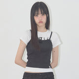 3-WAY LETTERING CORSAGE TEE (BLACK) F25QB106