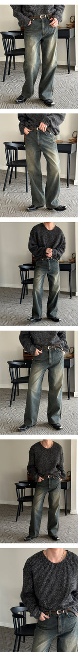 [Unisex] Oil semi wide denim pants