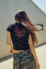 (W) Who love クロップド半袖Tシャツ