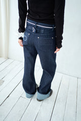 [Made by Radio Pacific] Semi Low-Rise Roll-Up Textured Denim Pants