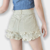 Ruffle Ring Layered Denim Shorts