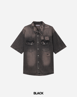 Groot damage denim short-sleeved shirt