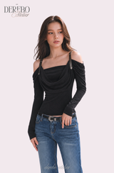 Tul off-shoulder frill long-sleeve tee 