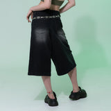 Fire Rose Bermuda Denim Pants Black