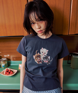 スリーベイビーキャッツスリムTシャツ - チャコール