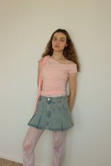 ONE SHOULDER RUFFLE TRIM TOP / LIGHT PINK