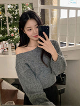 Boatneck One Shoulder Wool Crop Knit (6color)