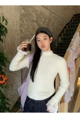 lace ribbed white turtleneck long-sleeved knitwear