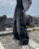 Shard crack wide denim pants