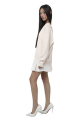 Hugging ribbon pleated skirt, White