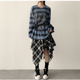 Hial Hem Unbalanced Line Check Banding Skirt