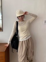 ミフコラウンドカラー長袖Tシャツ