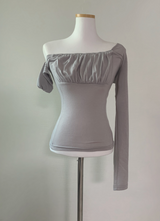 Gateni shirring unbal top (light gray)