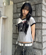 Untitled Drip Applique Ringer Crop Short Sleeve Gray