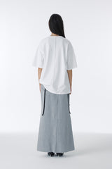 DAMAGED LONG DENIM SKIRT (GRAY)