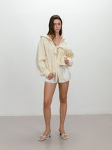 RIBBON WAFFLE HOODIE / BUTTER