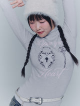 オープンユアハートタートルネックTシャツ - グレー