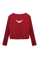 LYLA LAYERED CARDIGAN / RED-WHITE