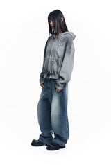 Stripe Lettering Denim Pants - Medium Blue