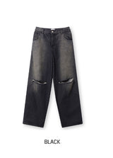 Cross Damage Banding Denim Pants