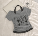 Halterneck button shirring off-shoulder short-sleeved T-shirt (3 colors)
