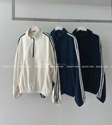 Fleece track semi zip-up sweatshirt