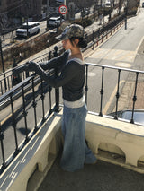 Deep V-neck see-through knit (6c)
