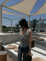Lace frill front button ribbed sleeveless top (4 colors)