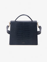 LAZEL CROC flap tote leather bag / Wani Navy