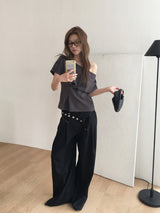 Stud belt wide trousers