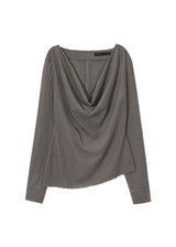 COWL NECK BLOUSE, DARK BROWN