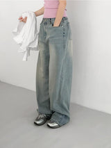 oversized hip wide long denim pants
