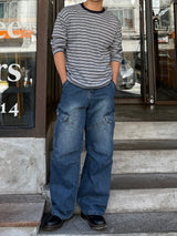 With crop stripe long-sleeve tee