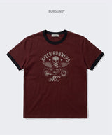 エッセンシャルスタンダード半袖リンガーTシャツ モーターサイクル バーガンディ