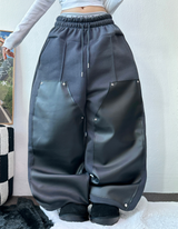 ストリング💙レザーダブルリベットロングパンツ💙🖤2カラー
