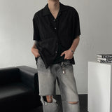 LN Lace Open Collar Short-Sleeved Shirt (2 colors)