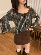 Leaf Trail Check Scarf Long Sleeve T-shirt