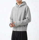 Waffle Crop Fingerhole Zip-up Hoodie Gray