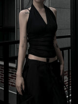 halterneck mesh shirring top