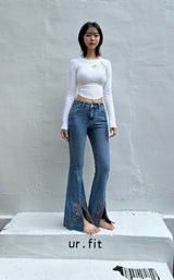 EMBROIDERED SPANDEX BOOTCUT DENIM PANTS code 18303